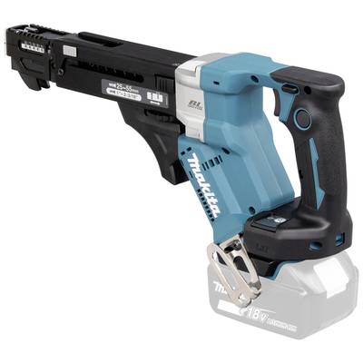 'Makita cordless drill with blue-black casing and ergonomic handle. Suitable for screws from 25-55mm, 18V battery.'