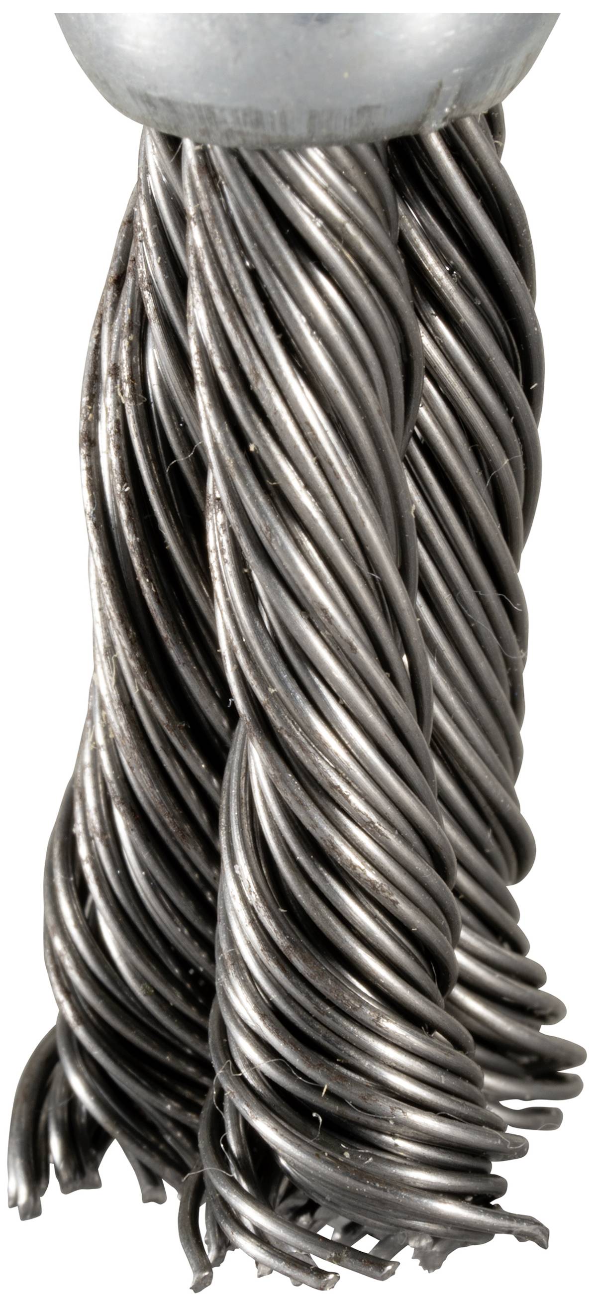A bundle of twisted steel cables hangs down, presumably part of a brush tool.