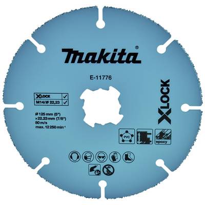 Makita grinding disc with X-Lock system, Model E-11776, 125 mm diameter, suitable for metals, PVC, epoxy resin.