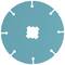 A turquoise circular grinding disc with six cuts along the edge and a serrated opening in the centre.
