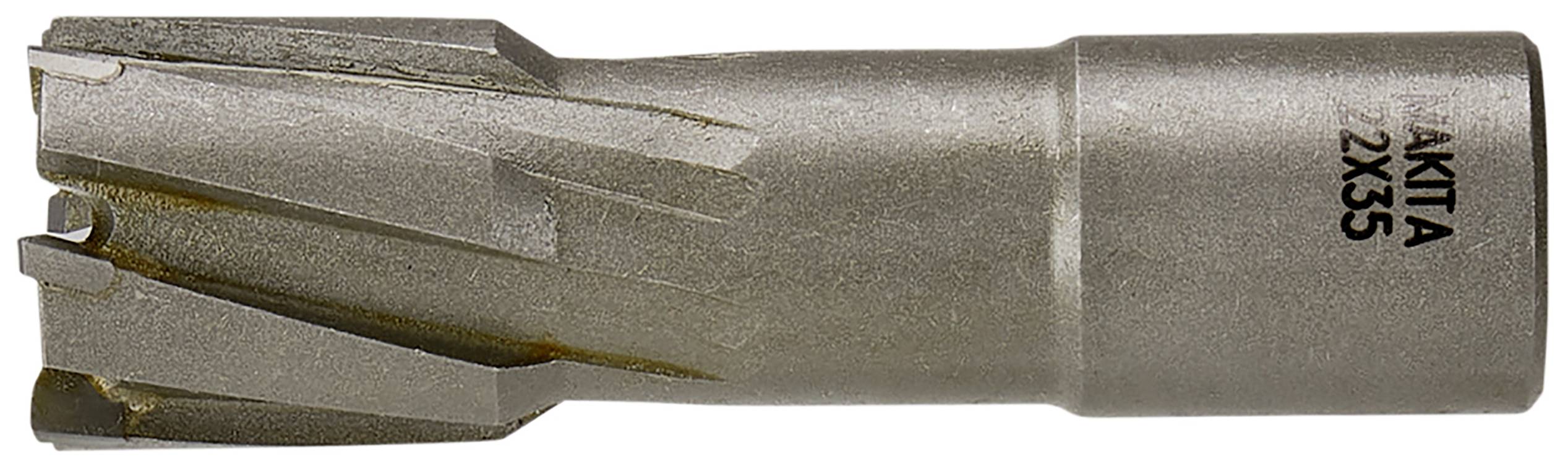 A silver drill bit with cutting edges and the inscription '2x35'.