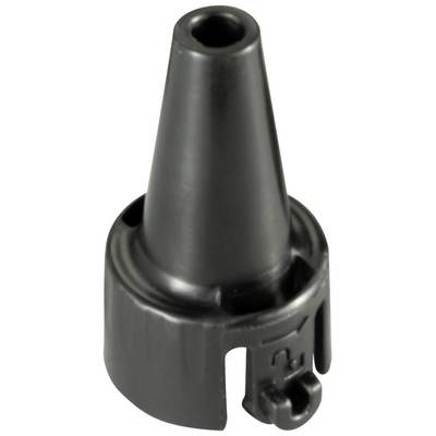Black plastic nozzle, conically shaped, with a round opening at the top. Suitable for targeted use in devices or machines.