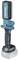 Cordless drill driver in blue and black. Battery-powered tool, standing on a grey base.