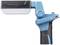 Blue, portable work light with black handle and rectangular lamp head, suitable for construction site or workshop lighting.