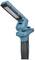 A portable LED work light with a blue handle and adjustable lamp head, suitable for workshop or outdoor activities.