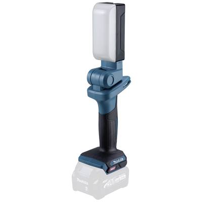 Rechargeable LED lamp with adjustable head, suitable for construction sites. It has a black handle and a blue casing.