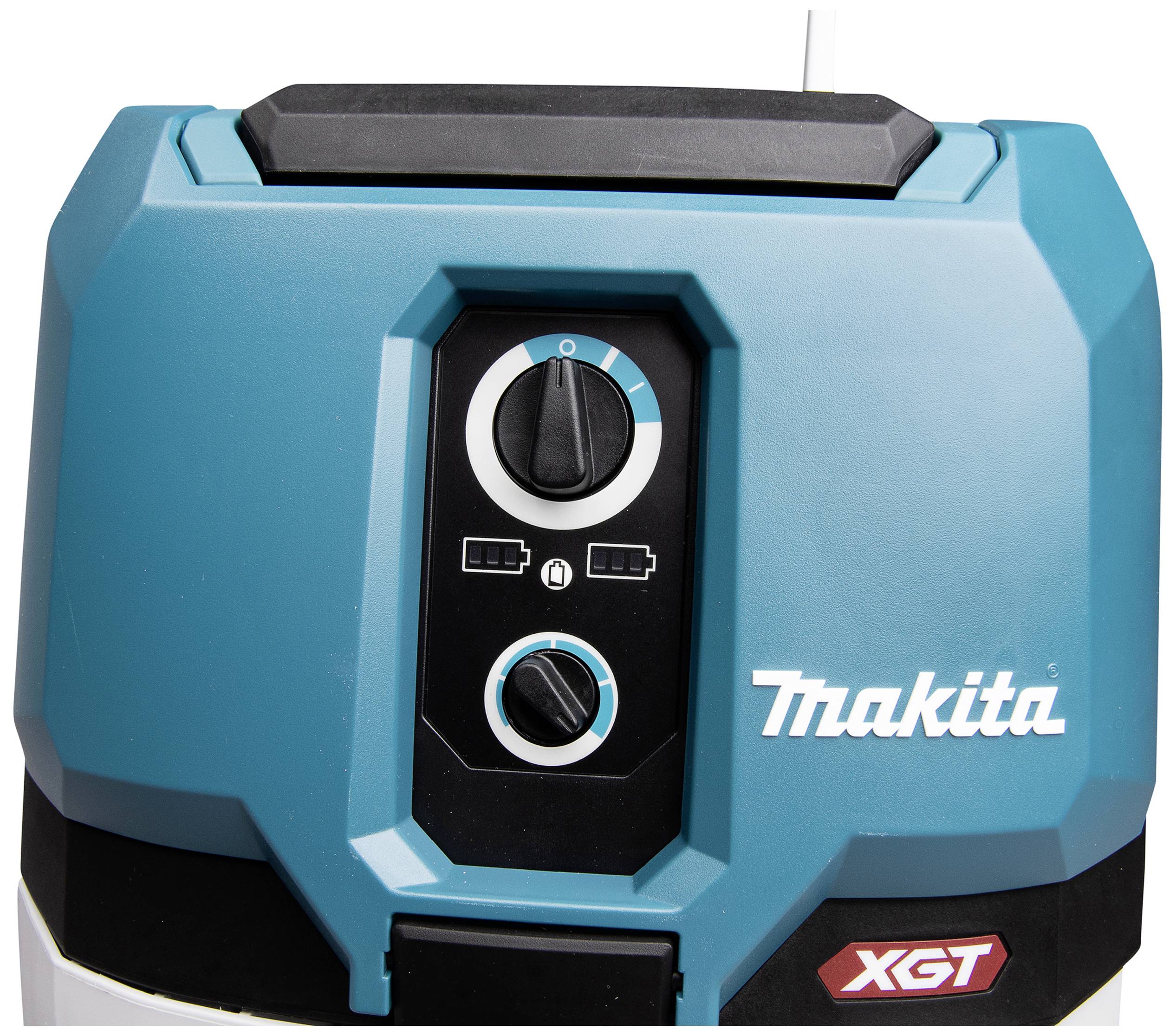 A blue-black device with two rotary knobs on the front and the brand logo 'Makita'. In the lower corner, it reads 'XGT'.
