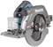 A Makita electric handheld circular saw, XGT model, with a silver and blue casing. It is suitable for precise cuts.