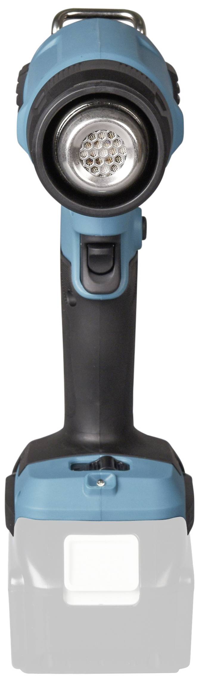 Blue, portable battery-powered screwdriver with an ergonomic handle and LED light at the tip, for use in construction projects.