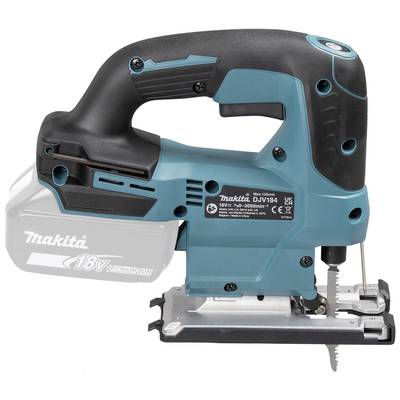 Electric jigsaw with an ergonomic handle and battery compartment, suitable for precise cutting. Brand name and technical details visible.