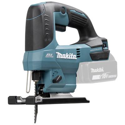Acoustic saw in turquoise and black. Marking: 'Makita', '18V'. Suitable for precise woodworking and metalworking with cordless design.
