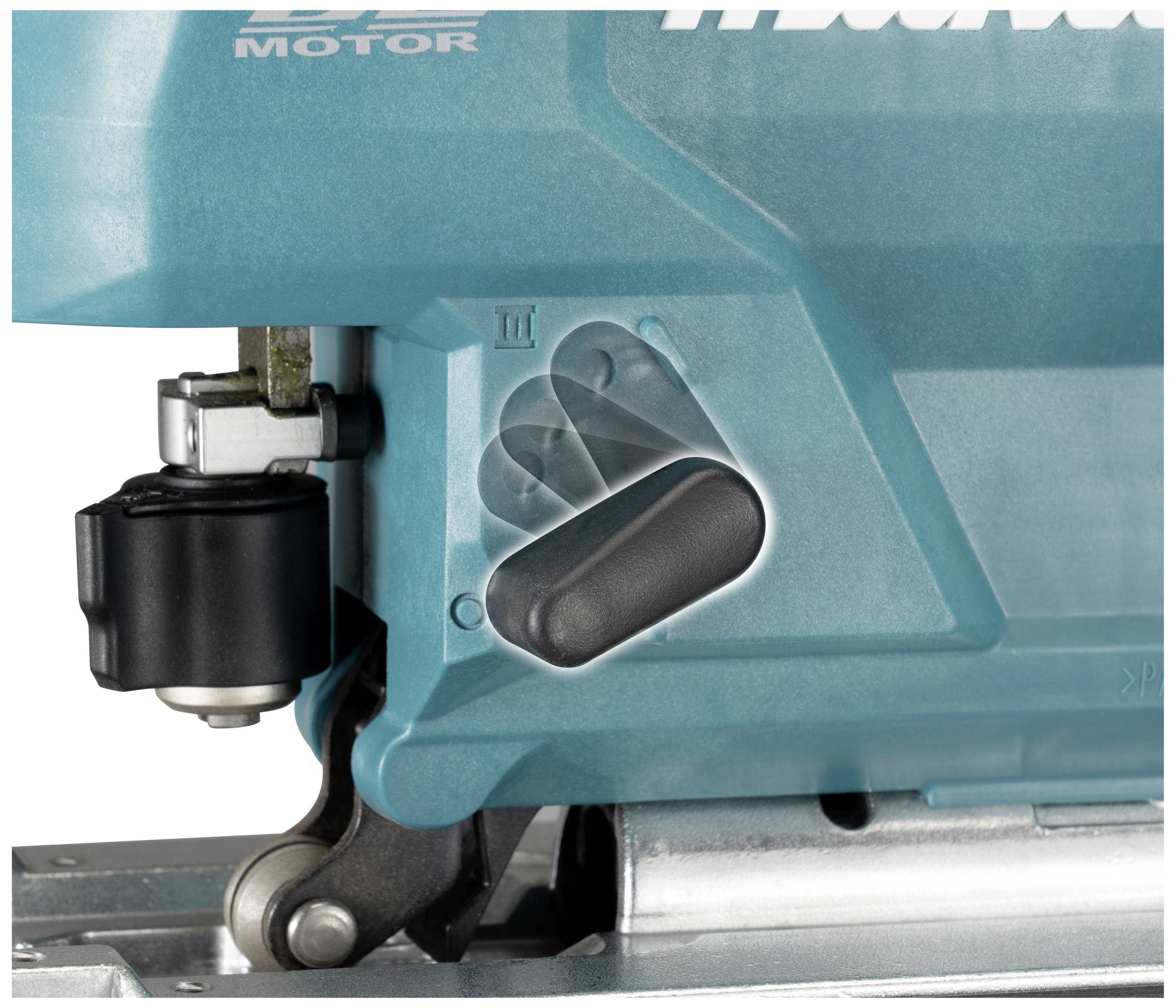 A section of an electric power tool shows a black switch and gears.