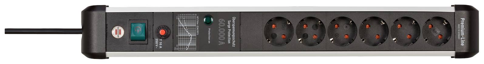 Six-way extension socket with on/off switch, suitable for connecting multiple electrical devices.