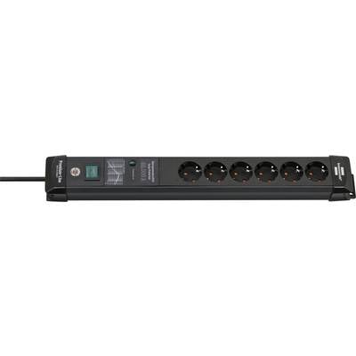 Black rack-mount power strip with eight illuminated outlets, master switch, and power/status indicator on the left.