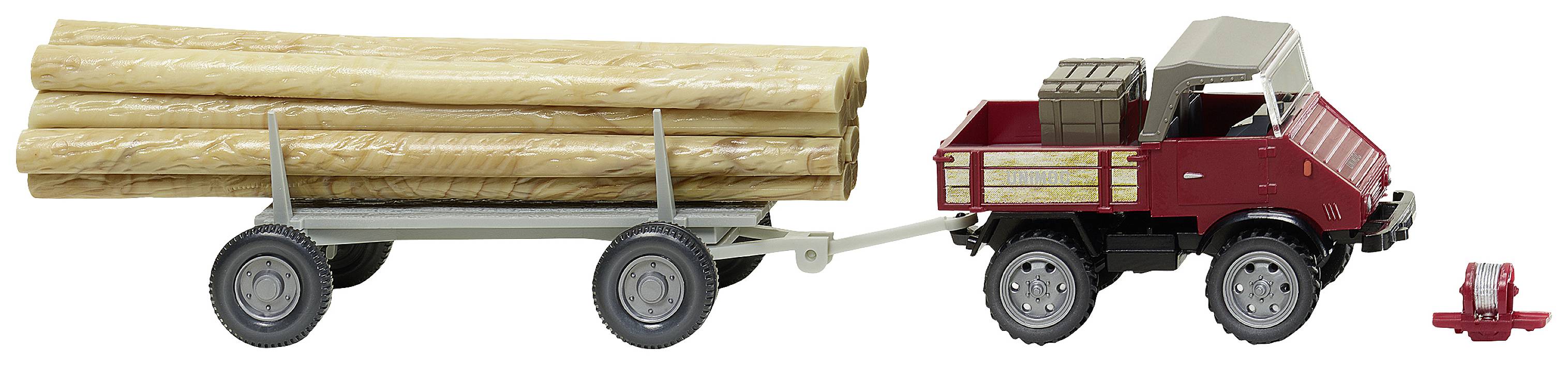 Image of Wiking 087006 H0 HGV Mercedes Benz Unimog U 411 with long-wood trailer