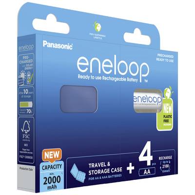 Panasonic eneloop AA Batteries, Pack of 4, Rechargeable, with Storage Box. Capacity 2000 mAh, FSC-certified.