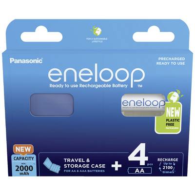Panasonic eneloop Battery Pack with 4 Rechargeable AA Batteries, Blue Packaging, 2000 mAh, Including Travel and Storage Case.