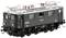 Model railway of the electric locomotive E88 in black livery with detailed pantographs and side markings.