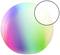 A sphere with a soft gradient of rainbow colours, transitioning from pink to green. A black circle is overlaid in the top right.