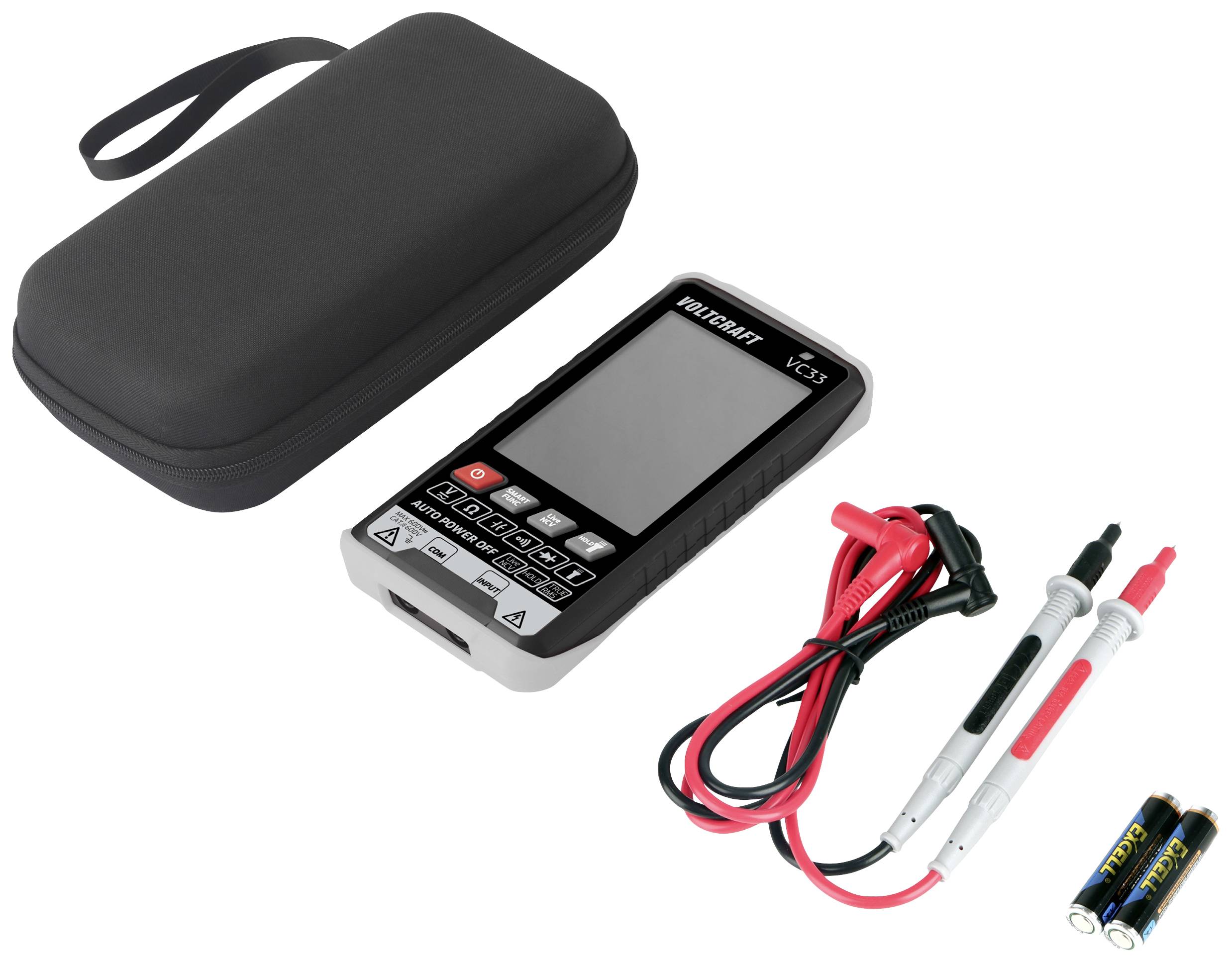 Digital Multimeter with Carry Case, Test Leads and Batteries. Device for Measuring Voltage, Current and Resistance.