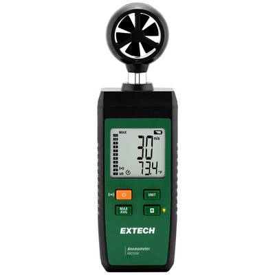 An anemometer shows a wind speed of 30 m/s and a temperature of 23.5 °C on a digital display.