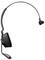 Black, wireless headset with an ear hook. Ideal for telephone calls or online meetings. Includes a microphone with a red tip.
