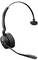 Black single-ear headset with microphone arm. Ideal for phone calls or online meetings. Headband is adjustable.