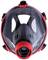 Full-face mask with transparent visor and red border, suitable for respiratory protection in industrial or hazardous environments.