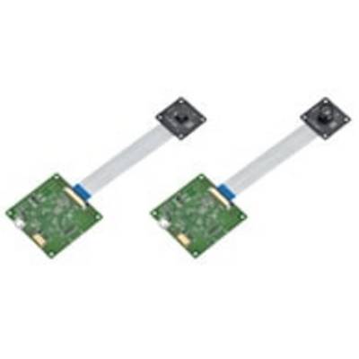 Two green electronic circuits with flexible cables connected to small black camera modules.
