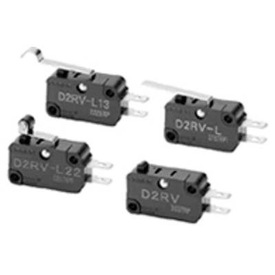 Four microswitches with lever and plug connectors, various models with labelling.