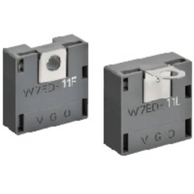 Two rectangular electronic components labelled 'W7ED-11F' and 'W7ED-11L'. Both have metal clips on top.