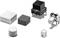 Various types of buttons: square, rectangular and round shapes in different sizes, some with metal contacts.