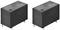 Two black relays with branded markings and technical data on the top side, each with four metal pins for mounting.