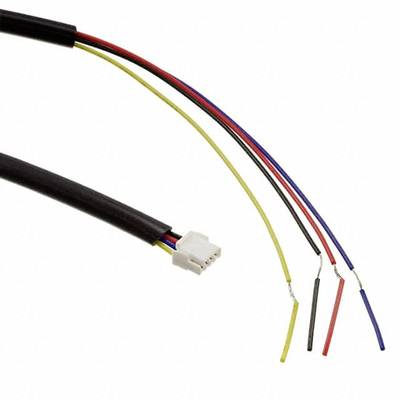 Multi-core cable with white connector plug and five exposed, colour-coded wires: black, blue, red, yellow and white.