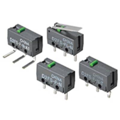 Four small microswitches in a black housing, one with a lever. They are designed for electronic applications.
