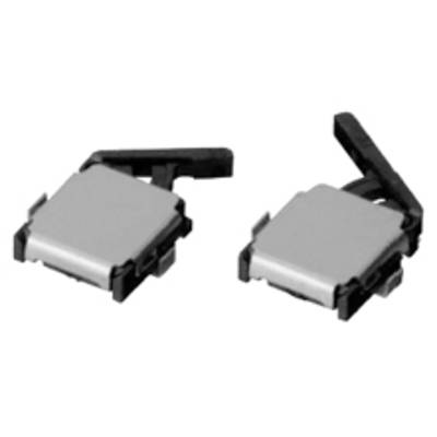 Two small, square, flat switches with black levers pointing in different directions, on a white background.