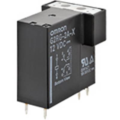 'Black Omron relay, Model G2RG-4A-X, 12 VDC' with circuit diagram and UL certification symbol on the side.