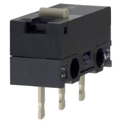 A black micro switch with three gold-coloured terminals, suitable for electronic applications in devices or machines.