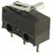 A black micro switch with three terminals and an actuated metal lever, commonly used in electronic devices.