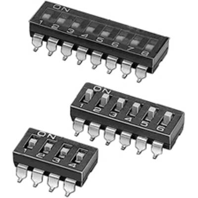 Three DIP switches with 'ON' labels and numbers on each unit. They have varying numbers of switches: 4, 6 and 8.