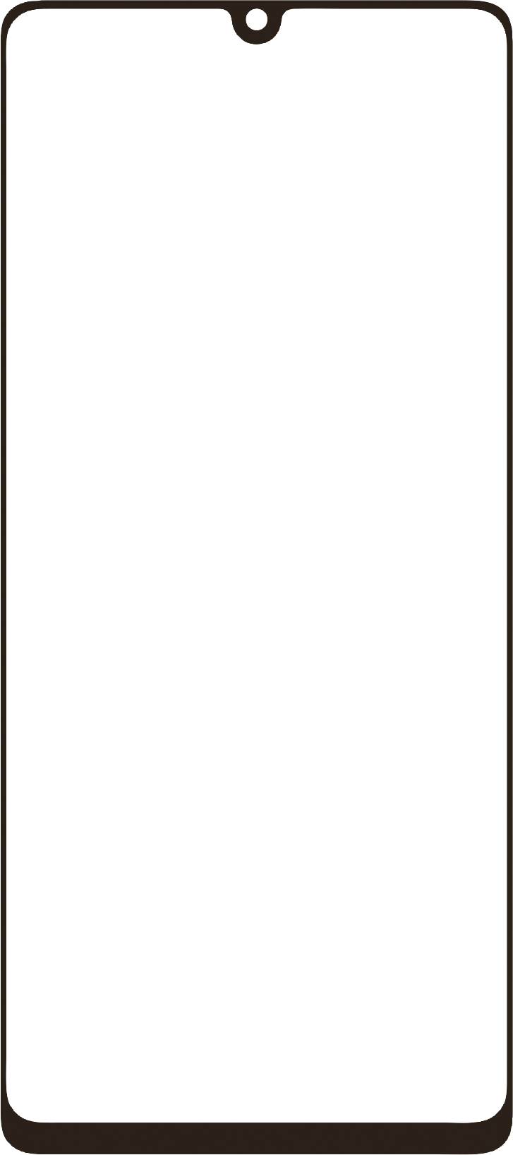 A blank black outline of a vertical smartphone on a white background.