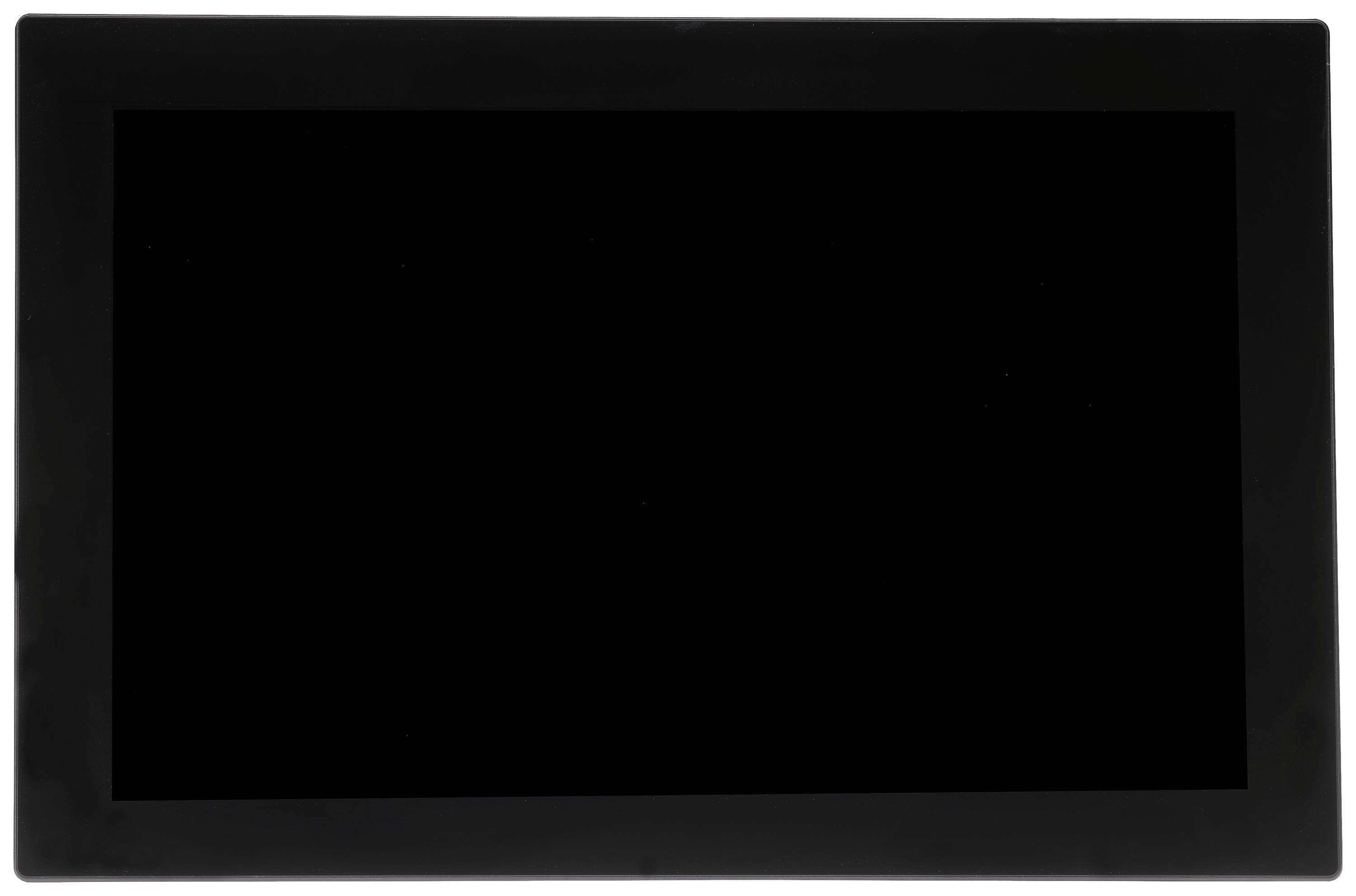 A black, rectangular screen on a white background.
