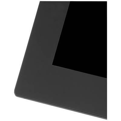A black rectangular device, possibly a tablet or a monitor, is partially visible, with a black screen.