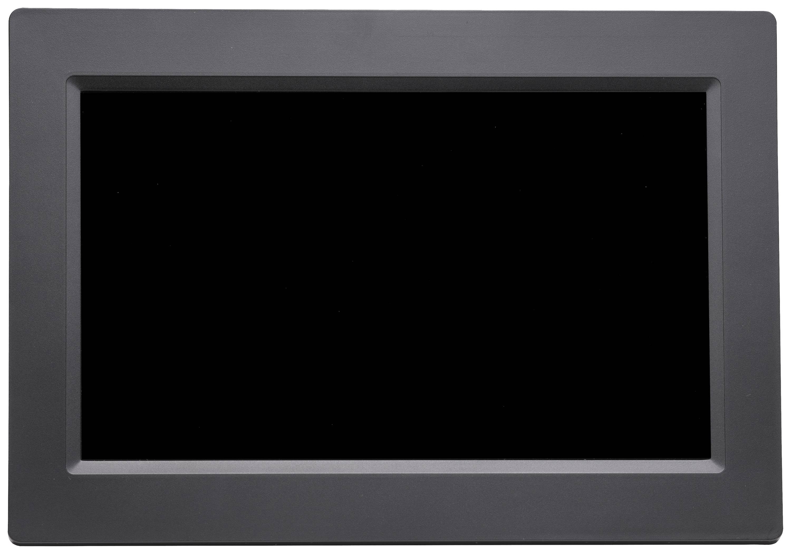 A black rectangular screen with a grey frame, switched off and displaying no visible content.