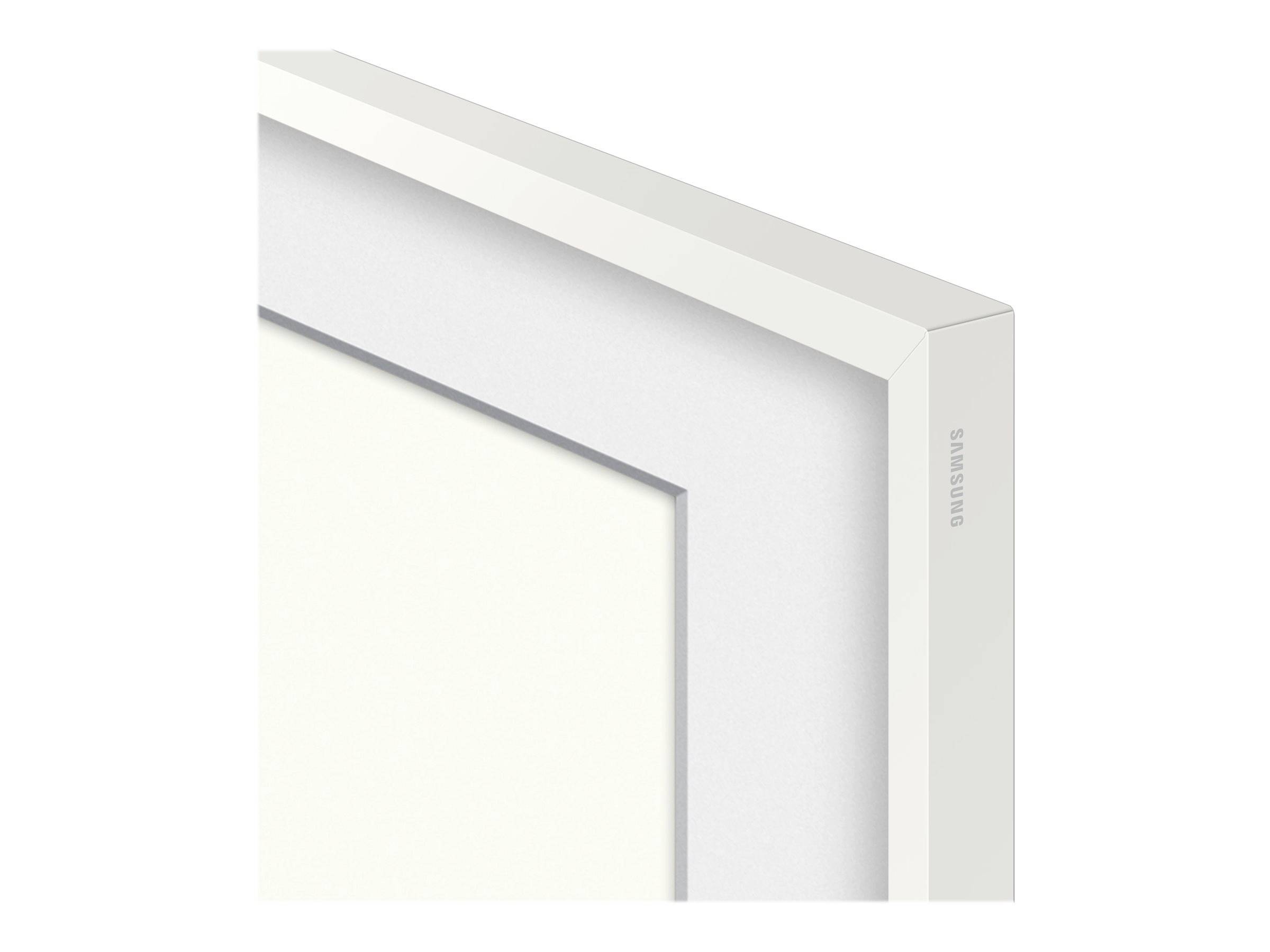A white photo frame in close-up, with a simple design and angular profile, demonstrates a minimalist aesthetic.