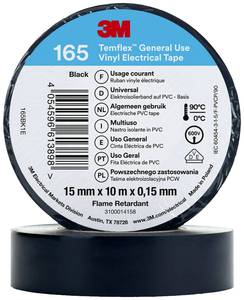 3M Temflex™ 165 165BK1E Electrical tape Temflex™ 165 Black (L x W) 10 m x 15 mm 1 pc(s)