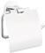A chrome-plated toilet roll holder with a cover, wall-mounted.