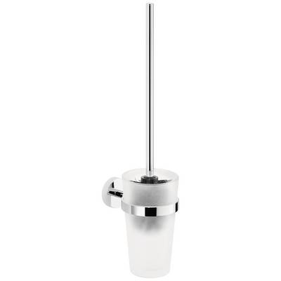 Toilet Brush with Holder, Modern Design, Stainless Steel and Frosted Glass, Wall-Mounted.