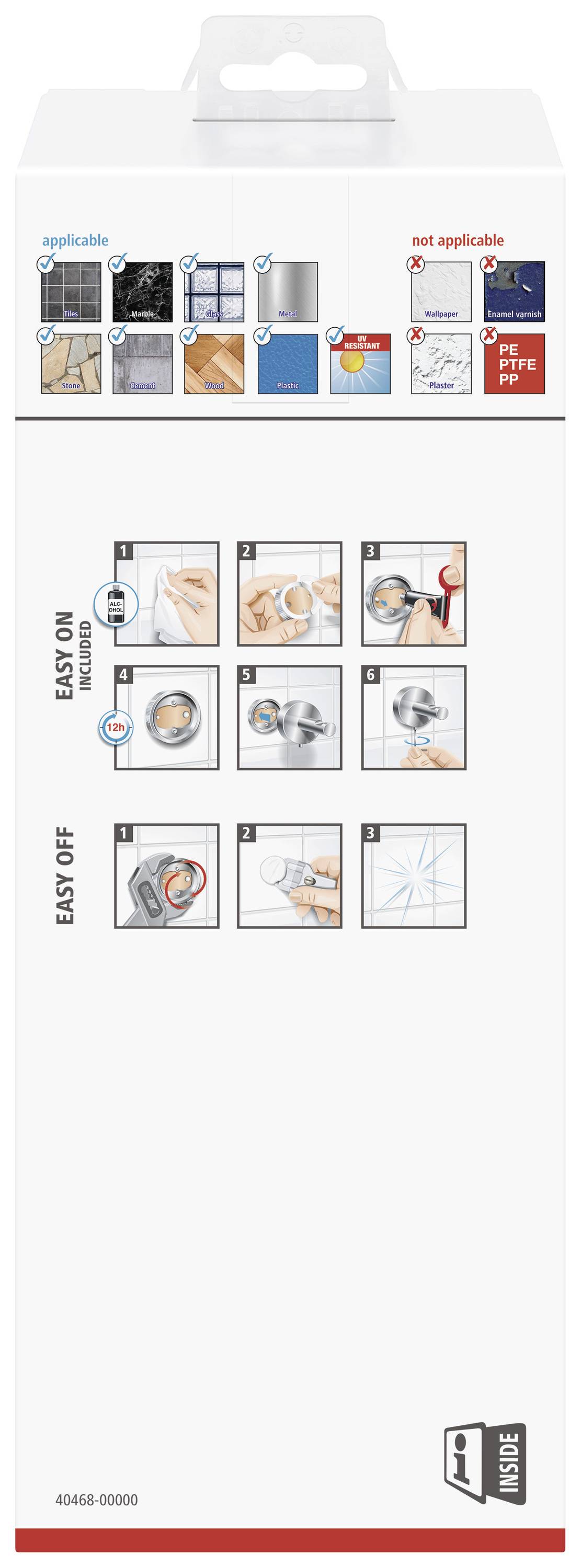 Installation and Removal Guide for a Hook: Steps 1 to 5 show mounting and Steps 1 to 3 show removal.