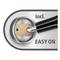 A round pencil sharpener, into the middle of which a pencil is inserted, with the text 'incl. EASY ON'.